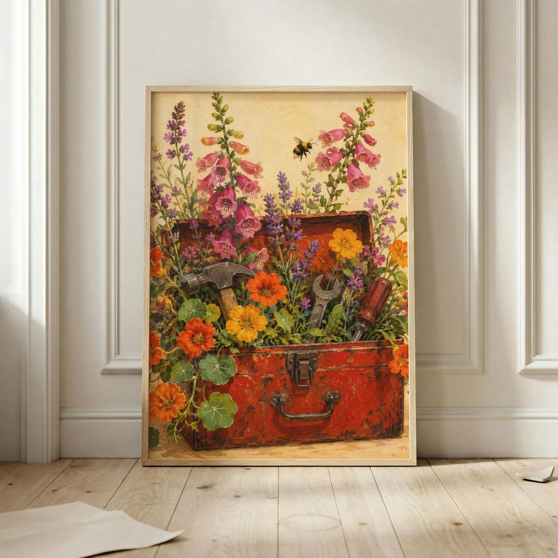 Vintage Red Toolbox Wildflower Garden Rustic Floral Art Poster