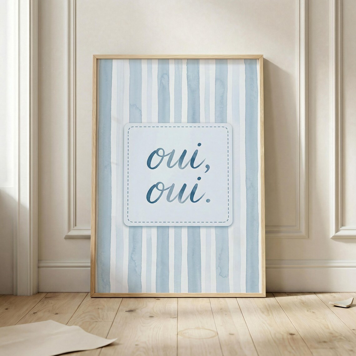 Oui French Poster, Blue Watercolor Art Print