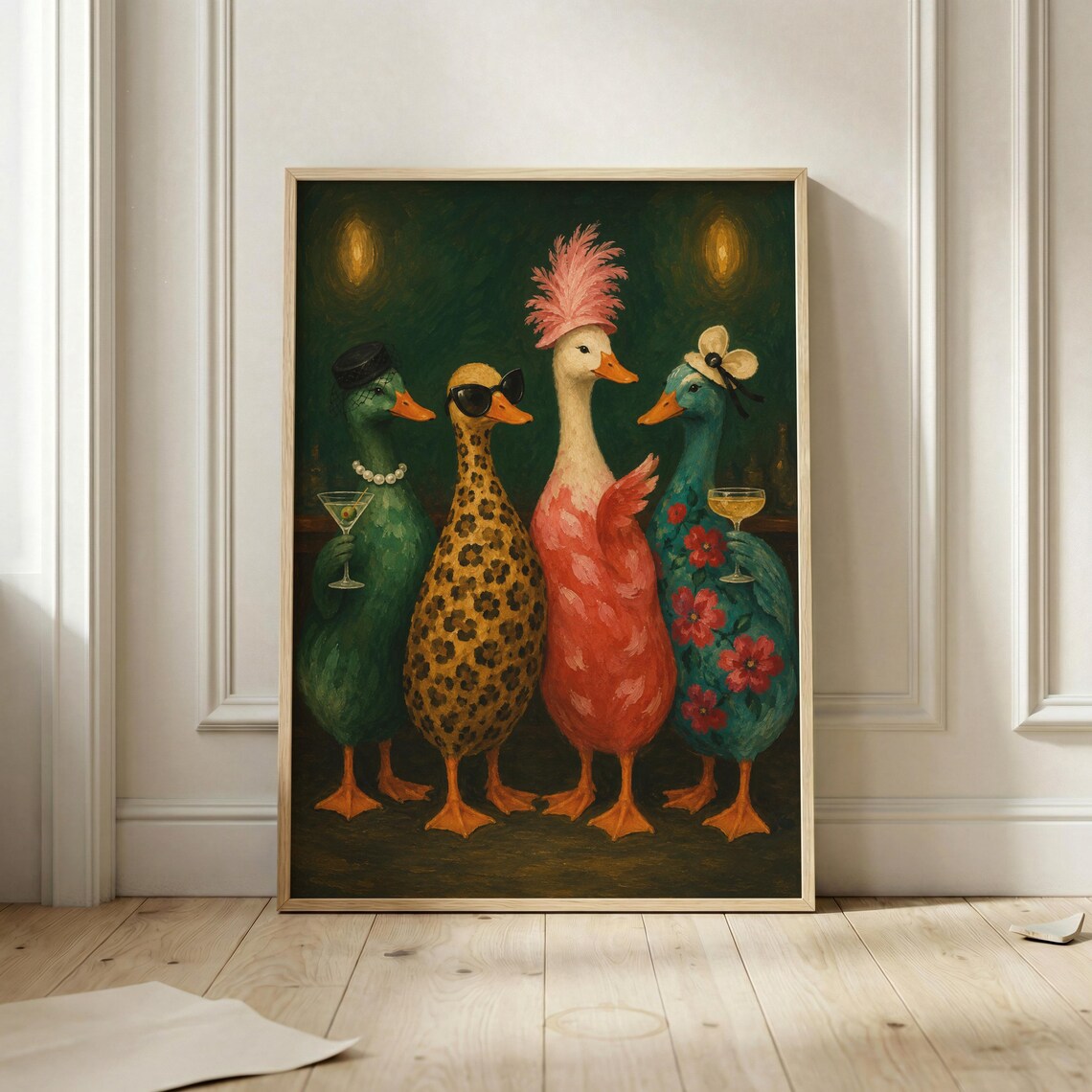 Glam Duck Ladies Cocktail Party Fashion Funny Animal Group Poster