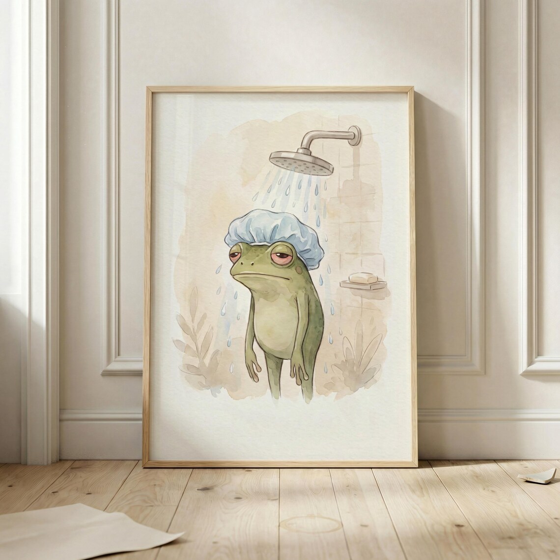 Funny Frog Shower Poster Print, Cute Bathroom Decor