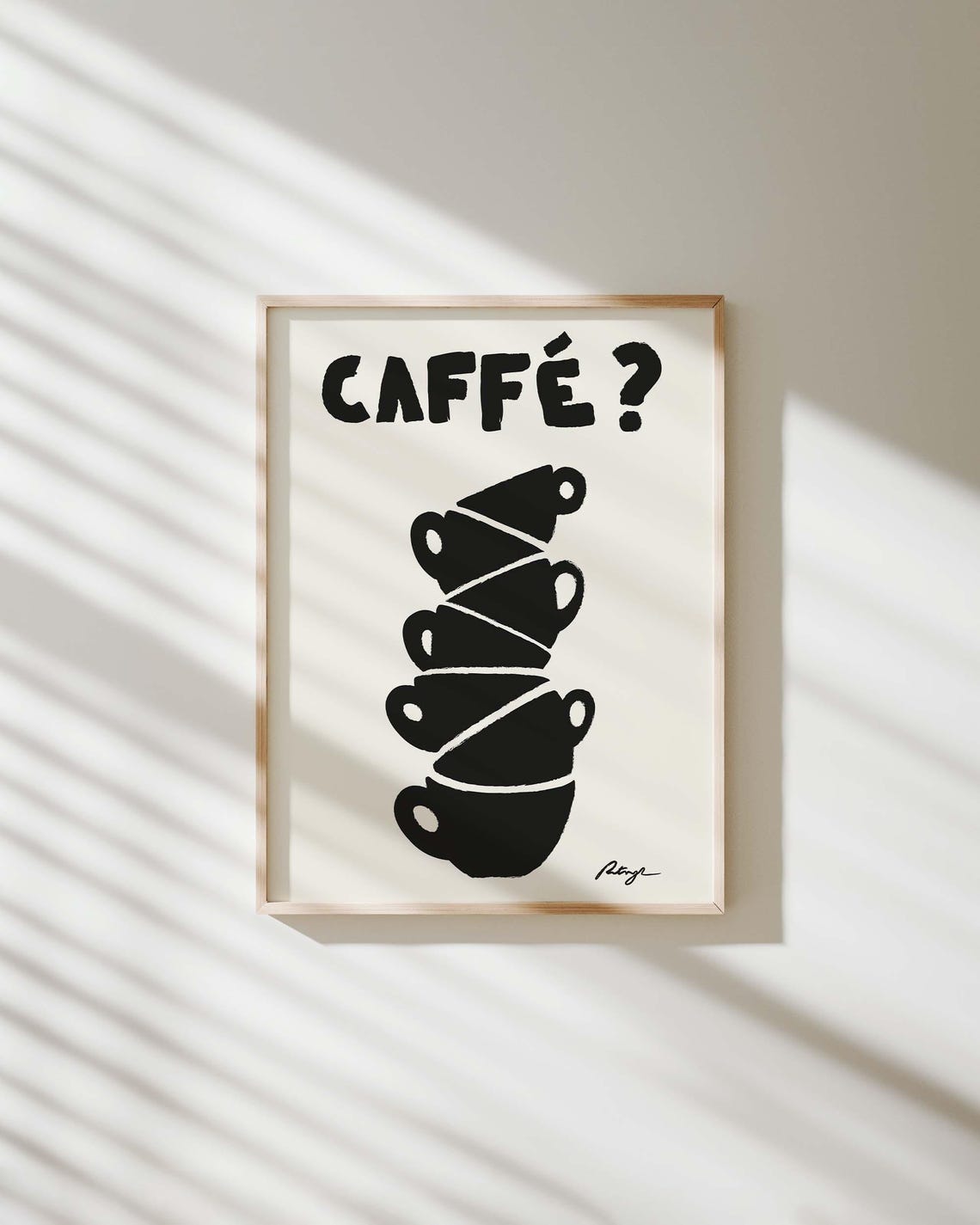Retro Coffee Cups Print Modern Kitchen Bar Cart Art