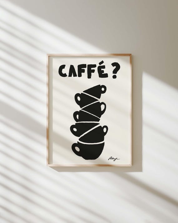 Retro Coffee Cups Print Modern Kitchen Bar Cart Art