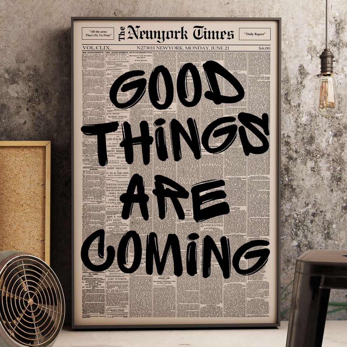 Retro Good Things Are Coming Newspaper Poster Print Typography For Apartment Bedroom Decor Motivational