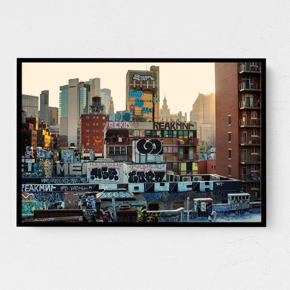 Real Photo Nyc Graffiti Rooftop Urban City Skyline Art Print
