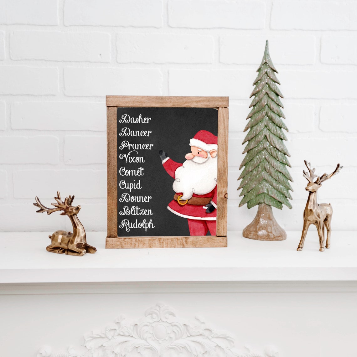 Reindeer Names Chalkboard Sign With Santa Christmas List Wall Art - Image 2