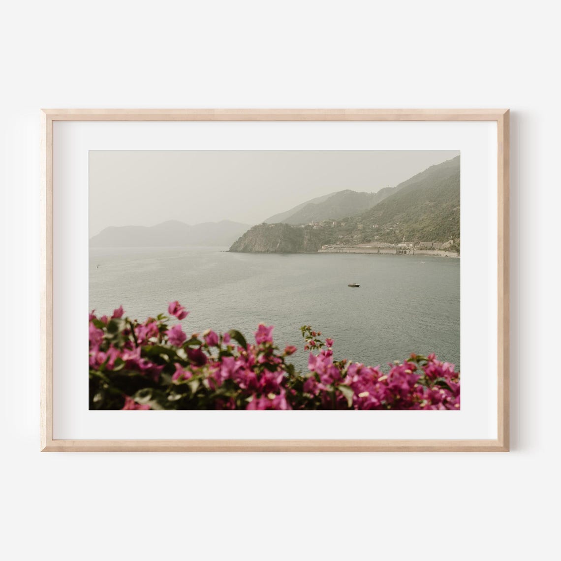 Bougainvillea Flowers Overlooking a Mediterranean Coastal Bay Poster