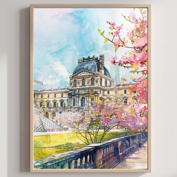 Louvre Museum Paris Watercolor Print France Travel Poster