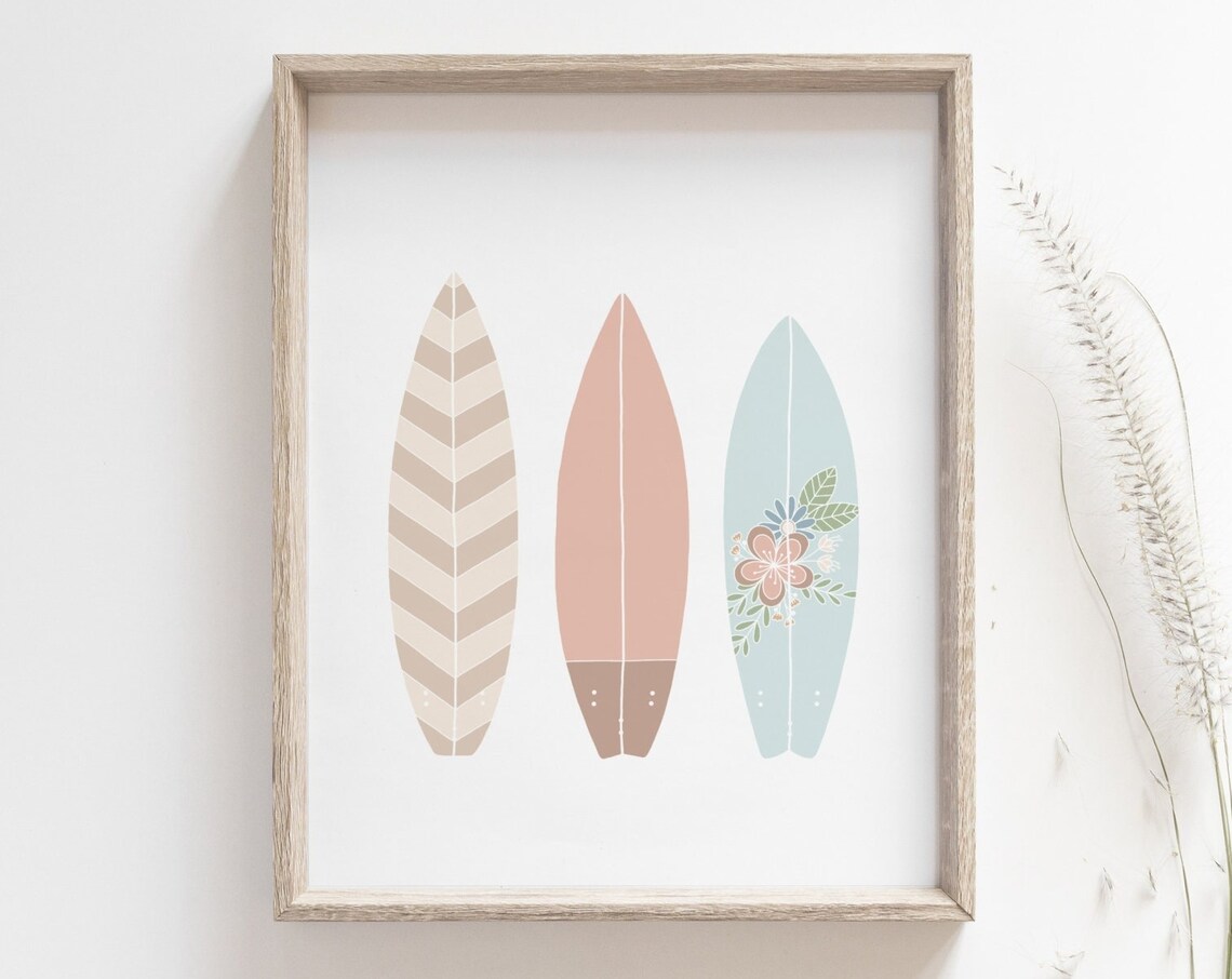 Surfboard Print Pastel Color Poster, Minimalist Surf Art