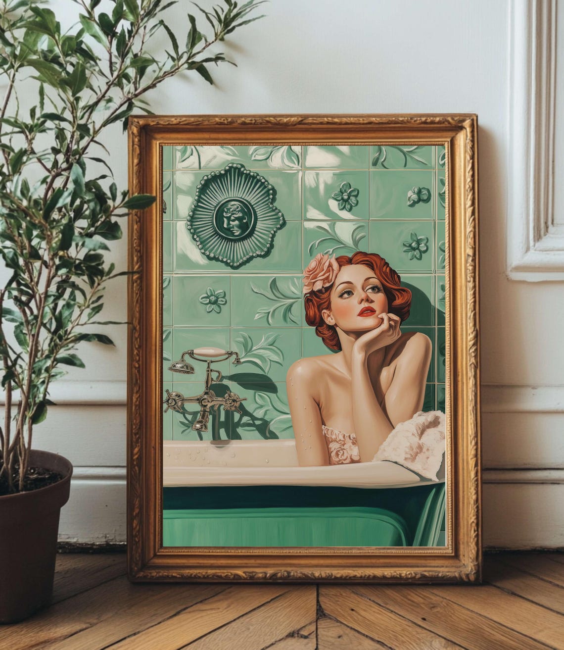 Retro Glam Woman in Bathtub Art Print