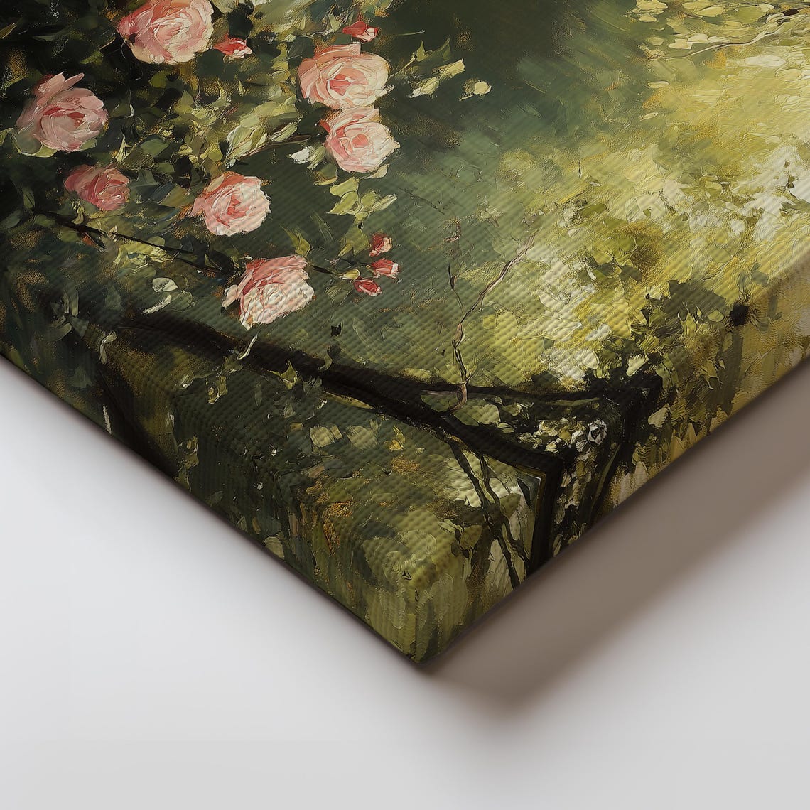 Pink Rose Garden Overhanging a Still Pond Impressionist Poster - Image 3