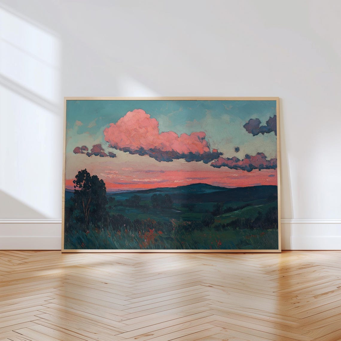 Cloudscape Painting Wall Art Sunset Painting Dramatic Sky Wall Decor Forest Scenery Art Fantasy Landscape Art Moody Wall Art - Image 3
