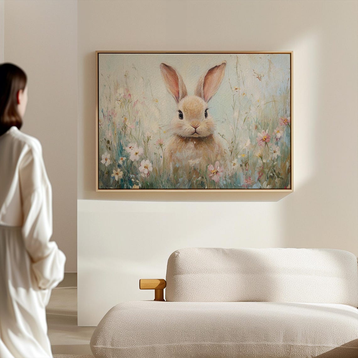 Adorable Bunny in a Pastel Wildflower Meadow Spring Easter Art Poster - Image 4