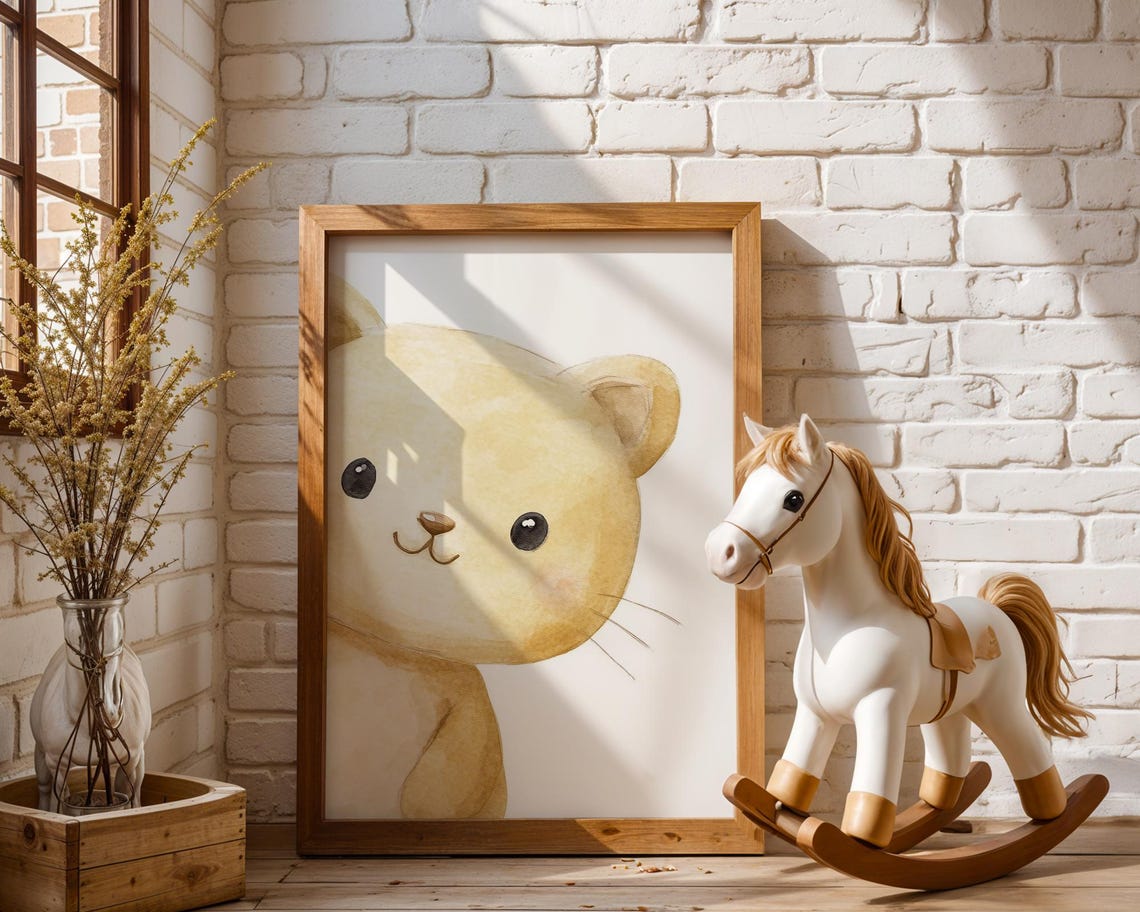 Sweet Cream Kitten Watercolor with Big Eyes Nursery Art Poster - Image 2