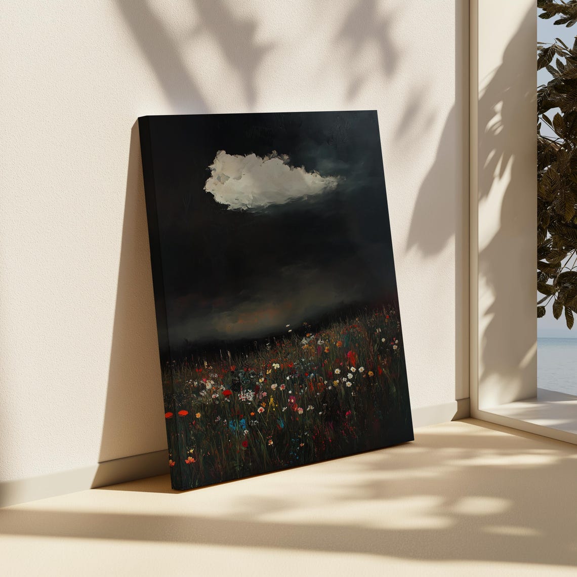 Lone White Cloud Drifting Over a Dark Wildflower Field Poster - Image 4