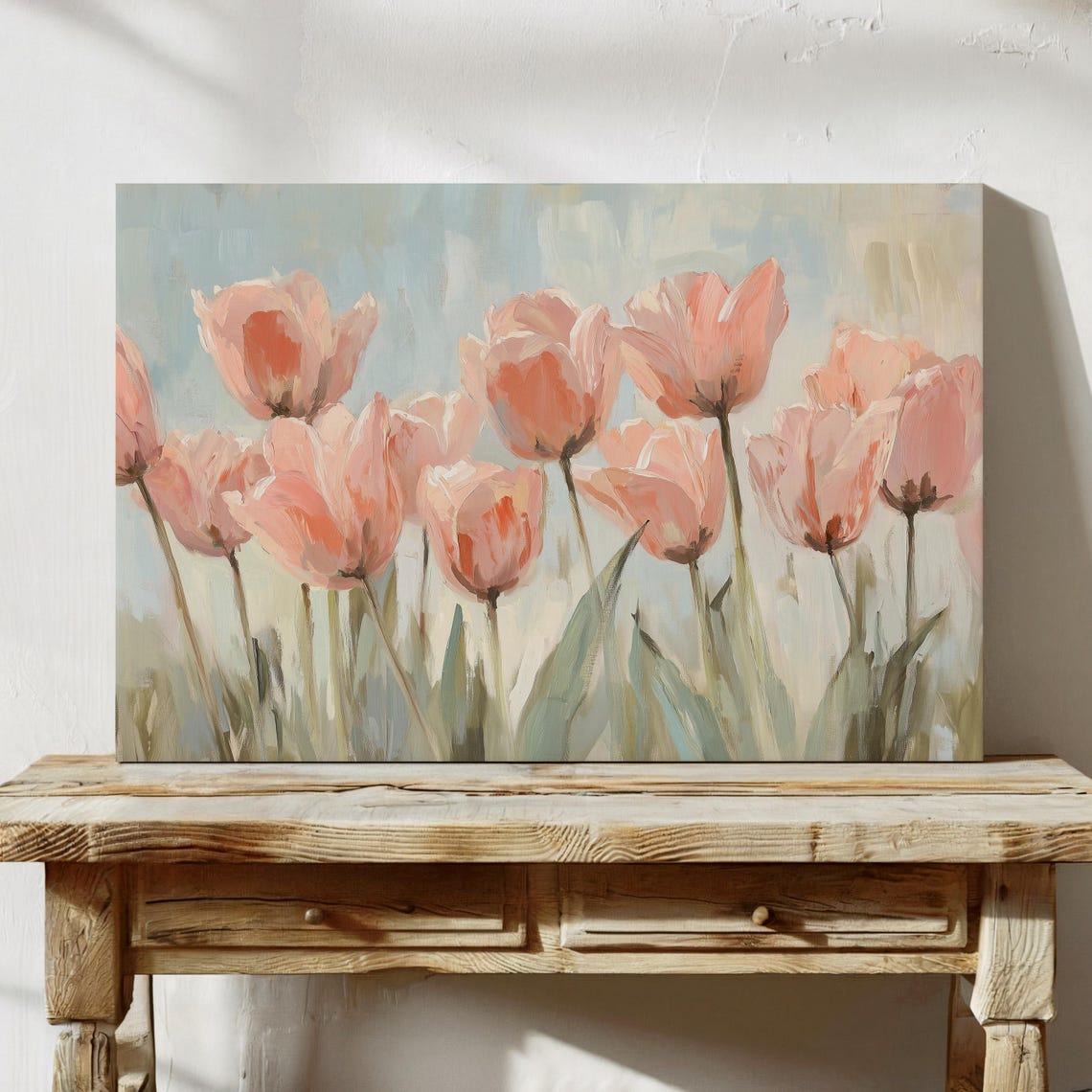 Soft Pink Tulips in an Impressionist Spring Garden Field Poster - Image 4