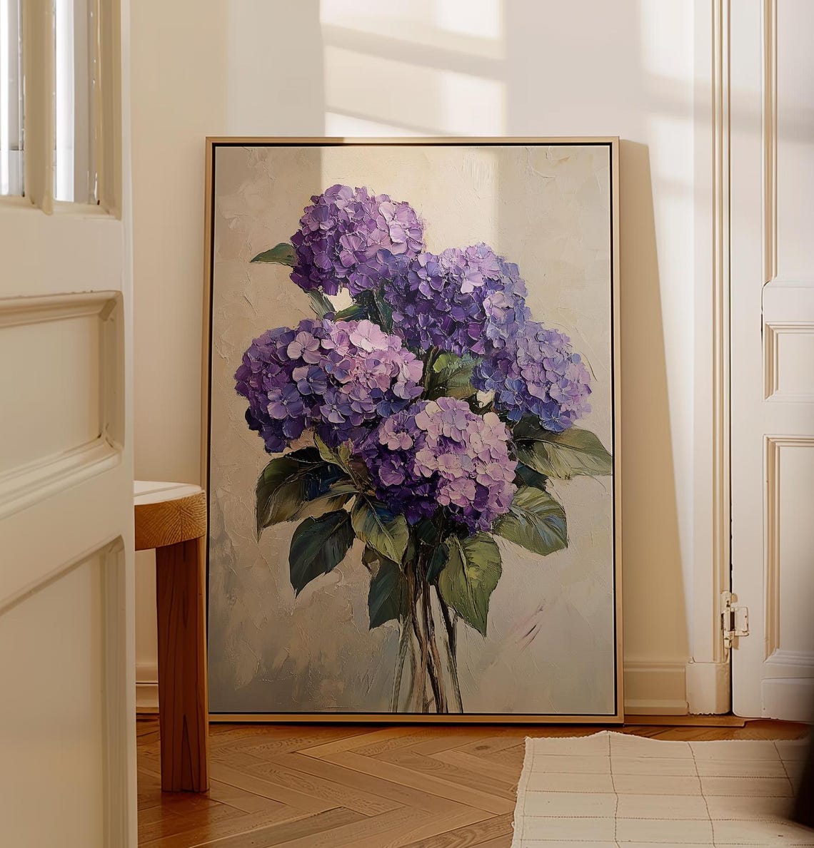 Large Purple Hydrangea Bouquet Impasto Floral Painting Poster