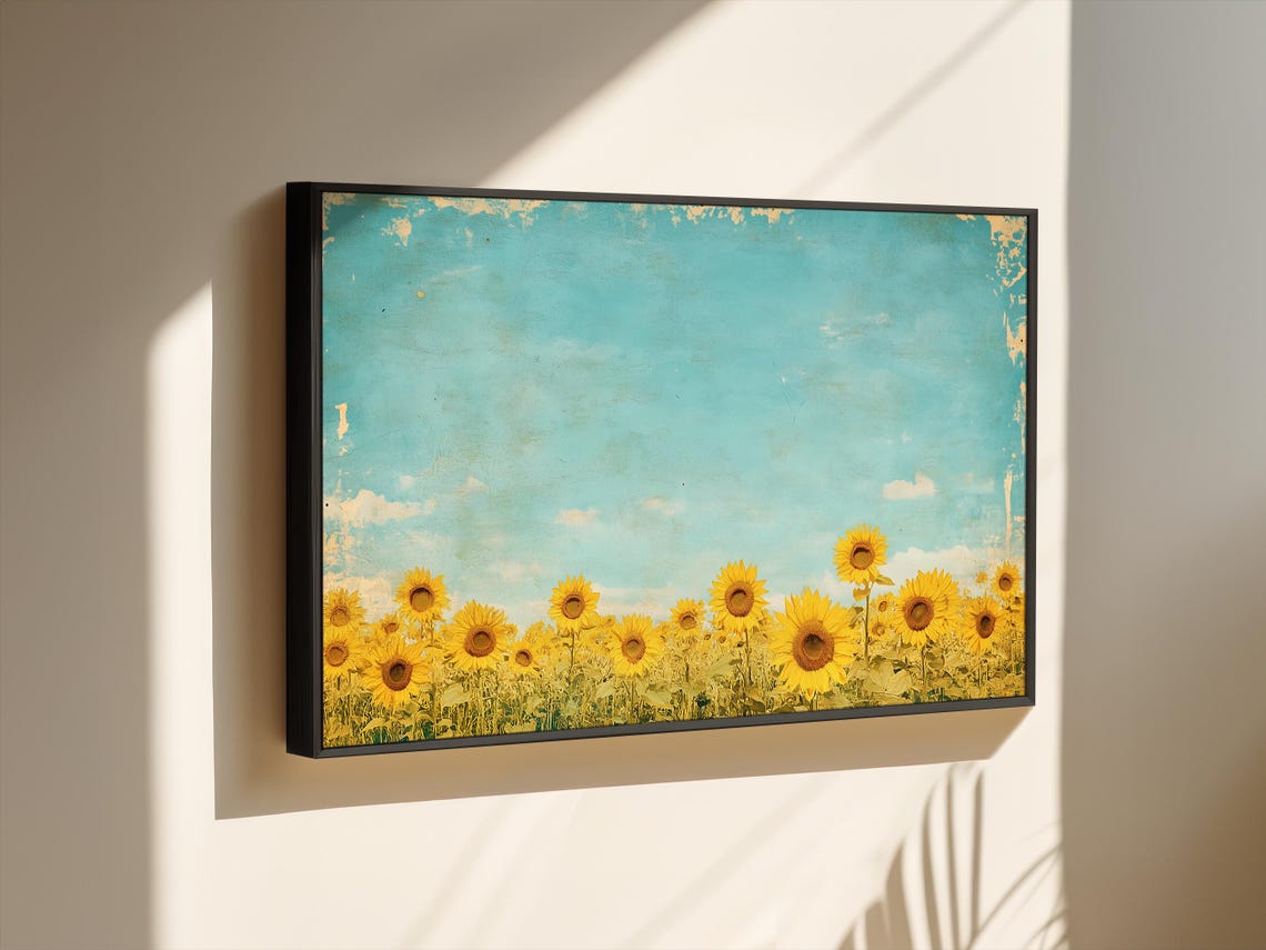 Sunflower Field Under a Turquoise Sky Farmhouse Style Poster - Image 3