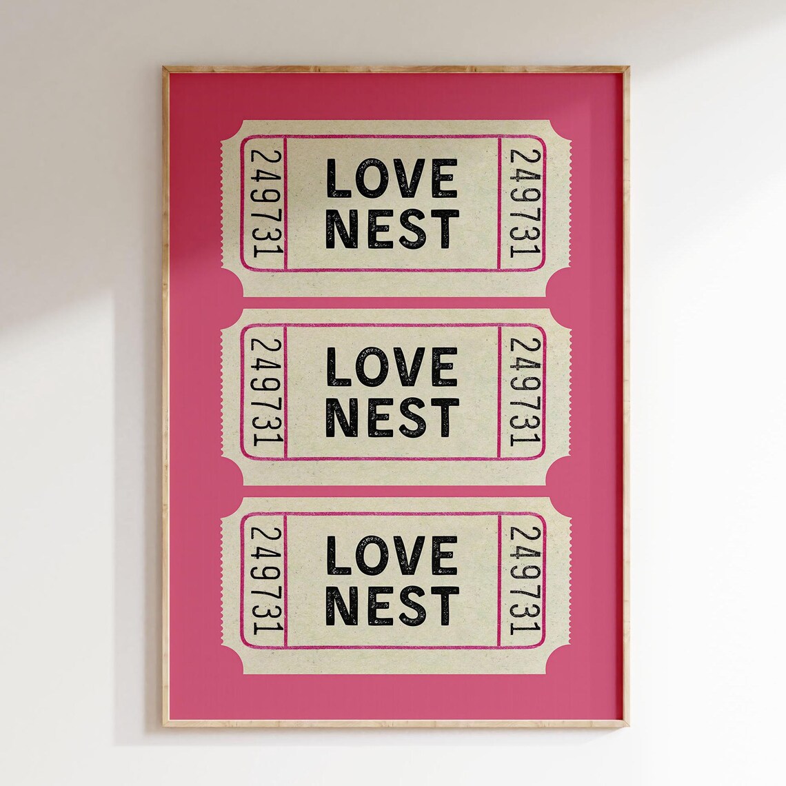 Love Nest Vintage Ticket Stub Trio Pink Valentines Wall Poster