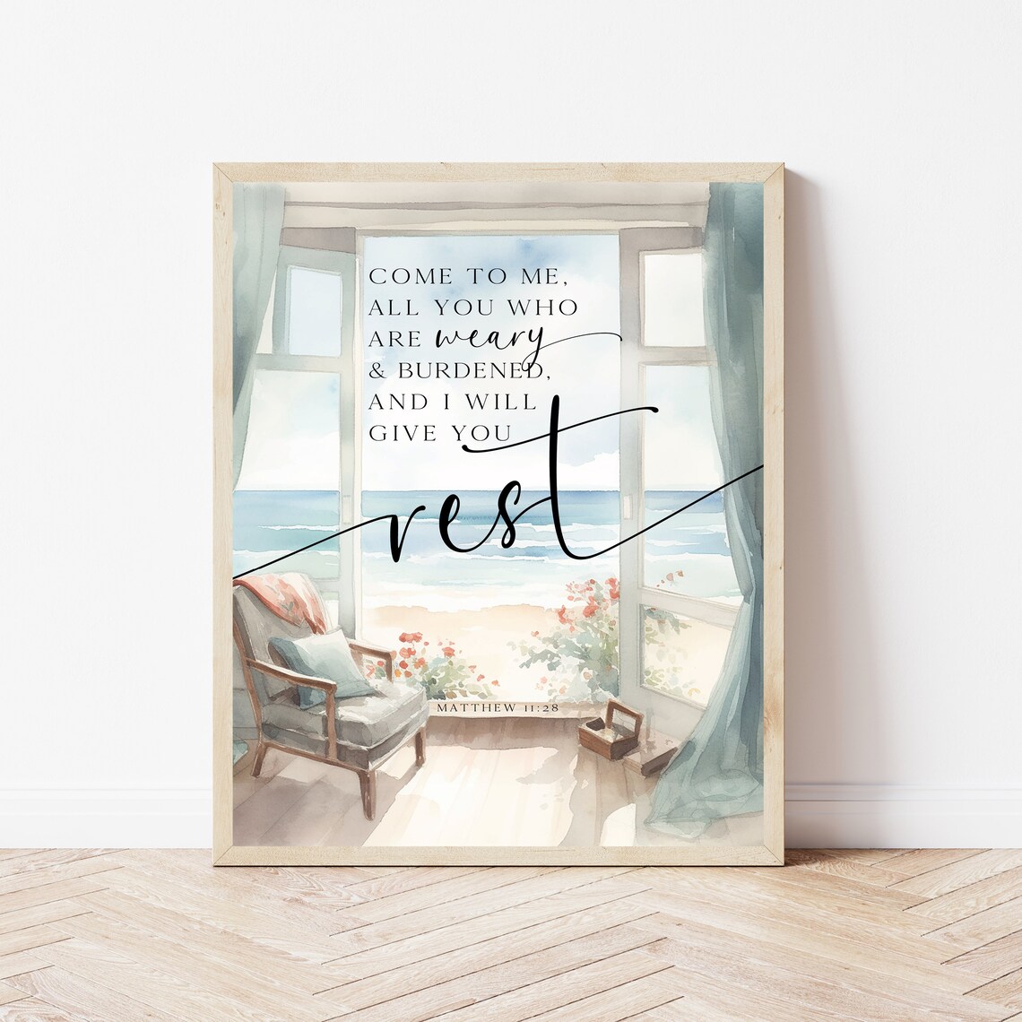 Matthew 11:28 Scripture Bedroom Decor Art Print