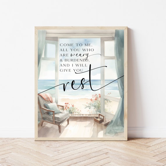 Matthew 11:28 Scripture Bedroom Decor Art Print