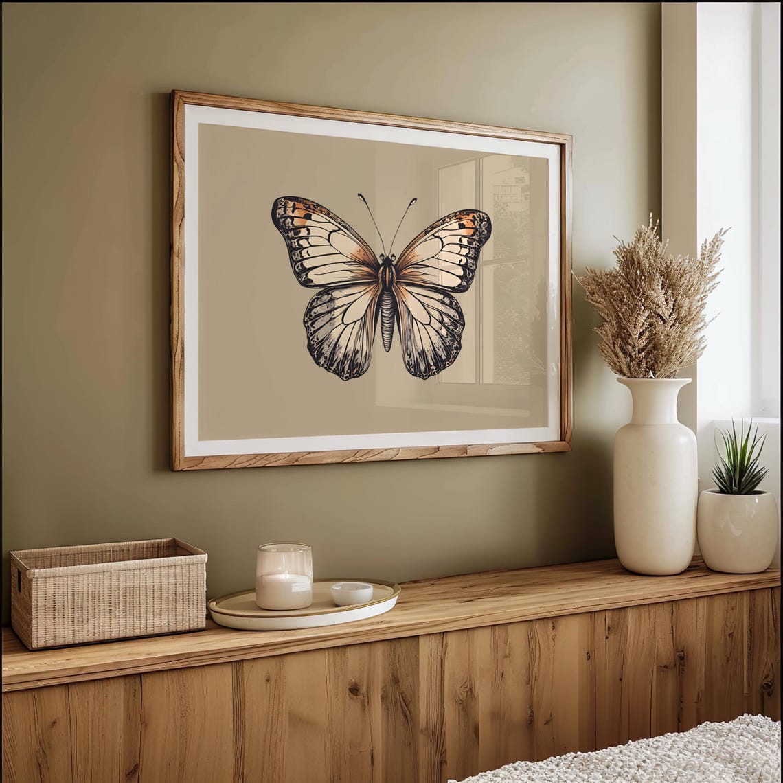 Vintage Butterfly Art Retro Butterfly Drawing Antique Inspired Butterfly Illustration Nature Home Decor - Image 2