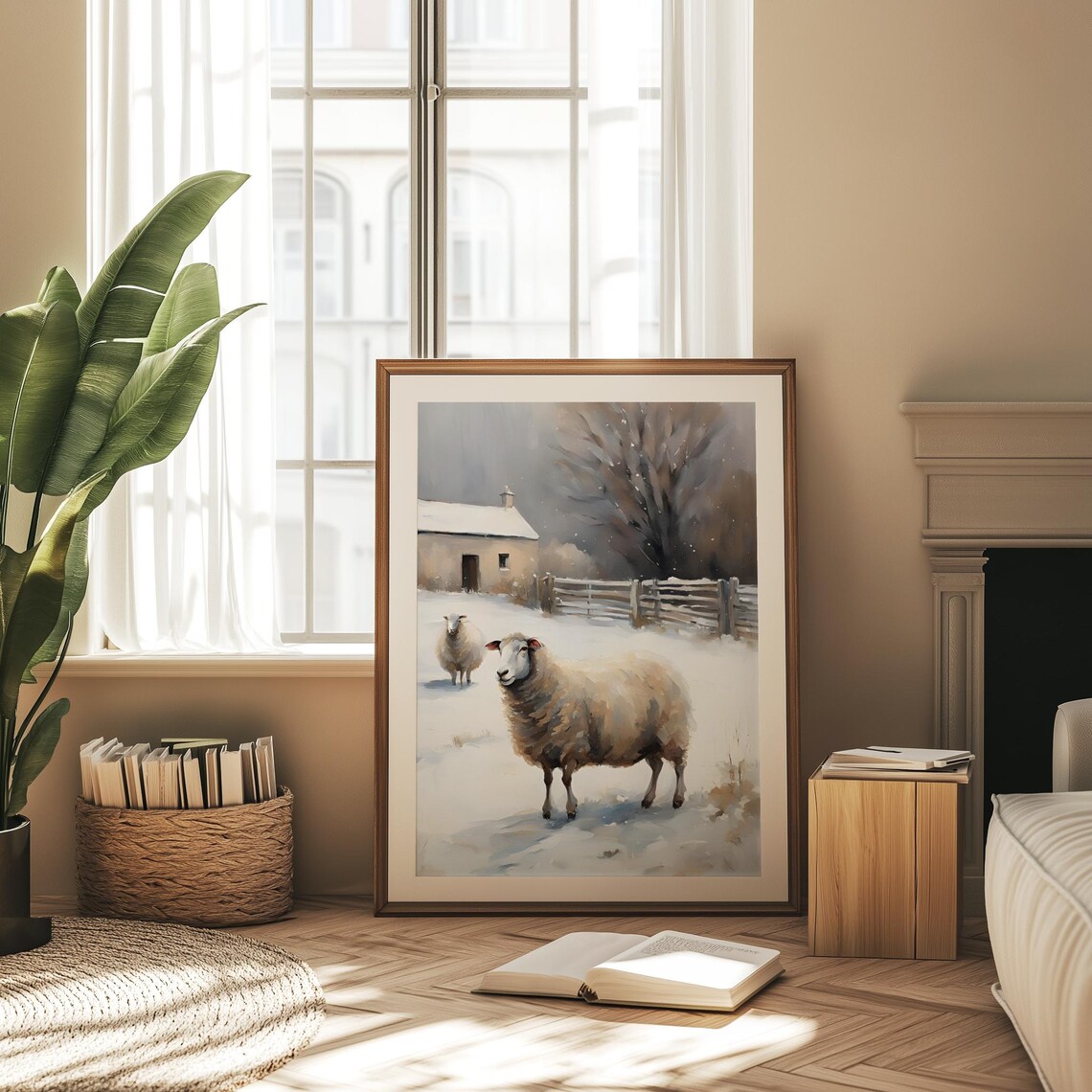 Vintage Sheep Painting Art Print, Farmhouse Decor