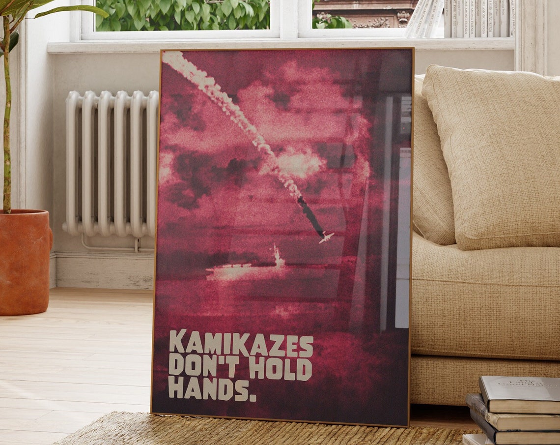 Kamikazes Don't Hold Hands Pink Halftone Plane Bold Quote Art Poster - Image 3