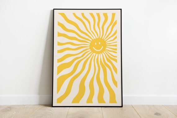 Retro Smiley Face Poster, 70s Sunshine Art Print