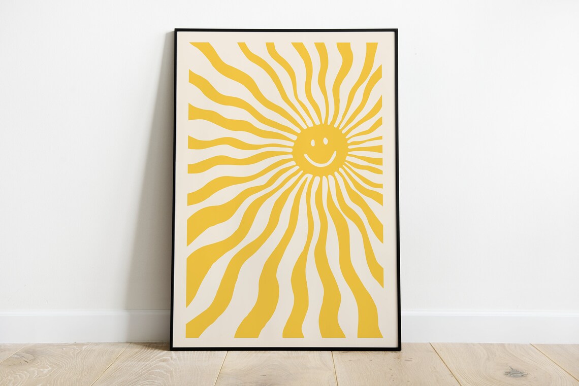 Retro Smiley Face Poster, 70s Sunshine Art Print
