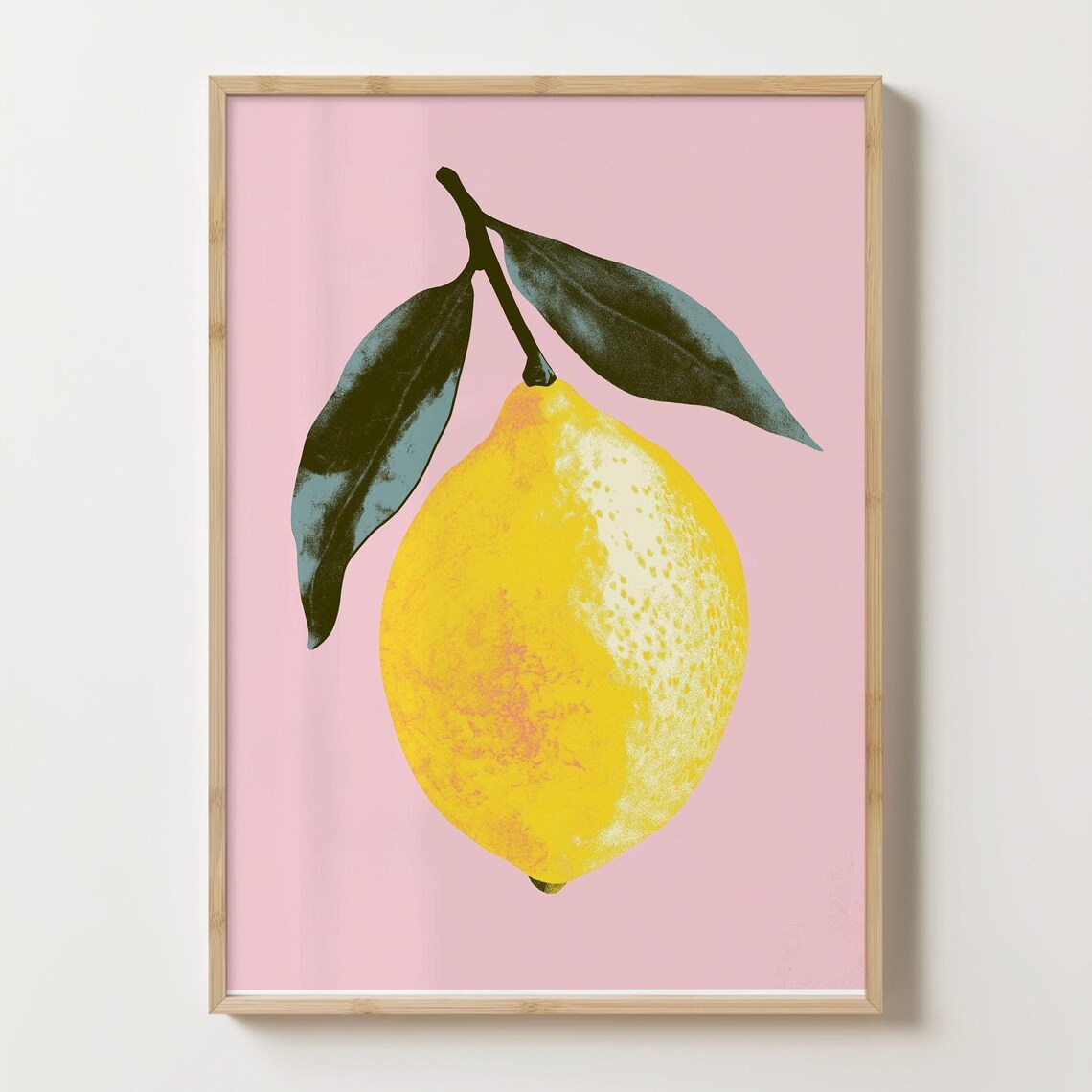 Pop Art Yellow Lemon With Leaves on Pink Background Wall Art