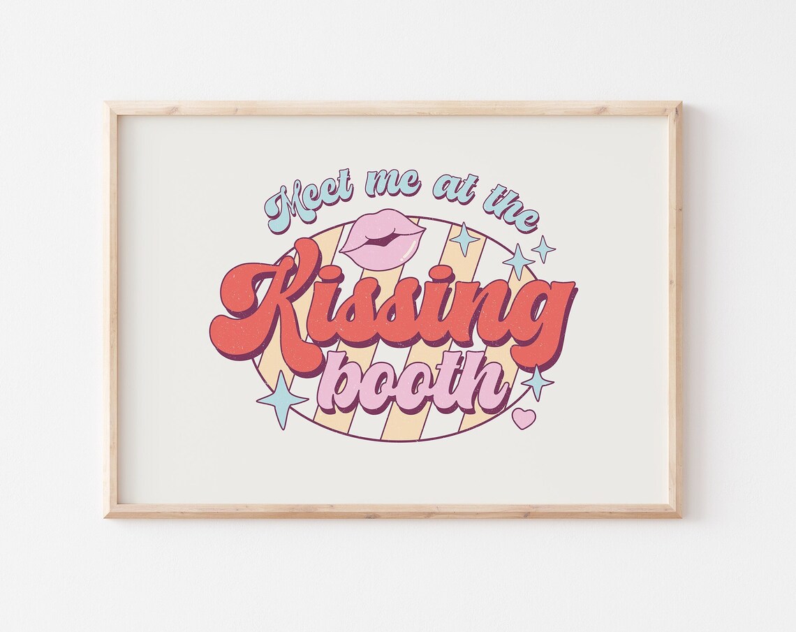 Meet Me At The Kissing Booth Retro Pink Lips Valentine Art Print