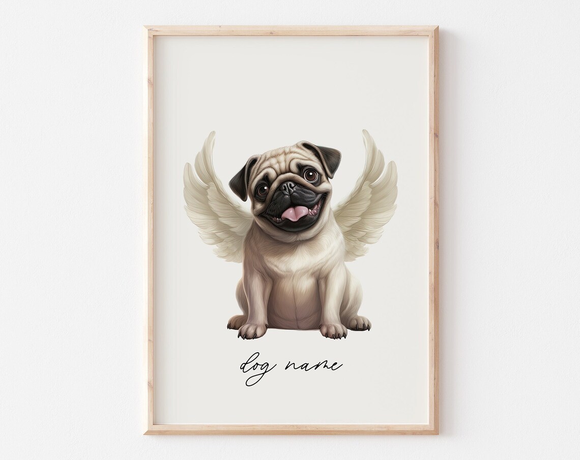 Pug Dog Memorial Rainbow Bridge Portrait Art Print