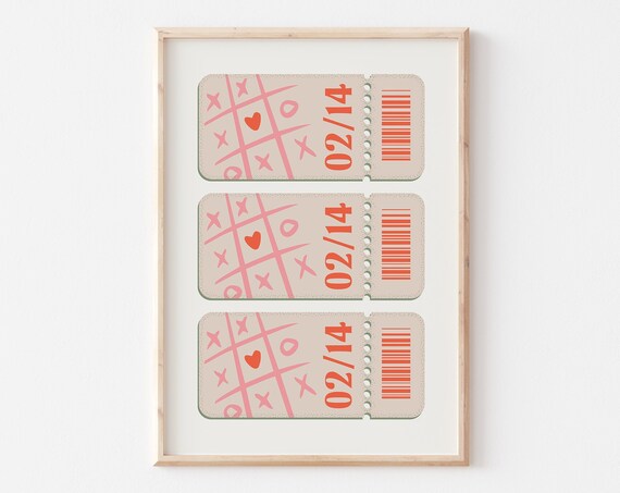 Xoxo Valentines Day Print Trendy Valentines Day Ticket Art Modern Valentines Wall Art Cute Girly Valentines Day Wall Decor