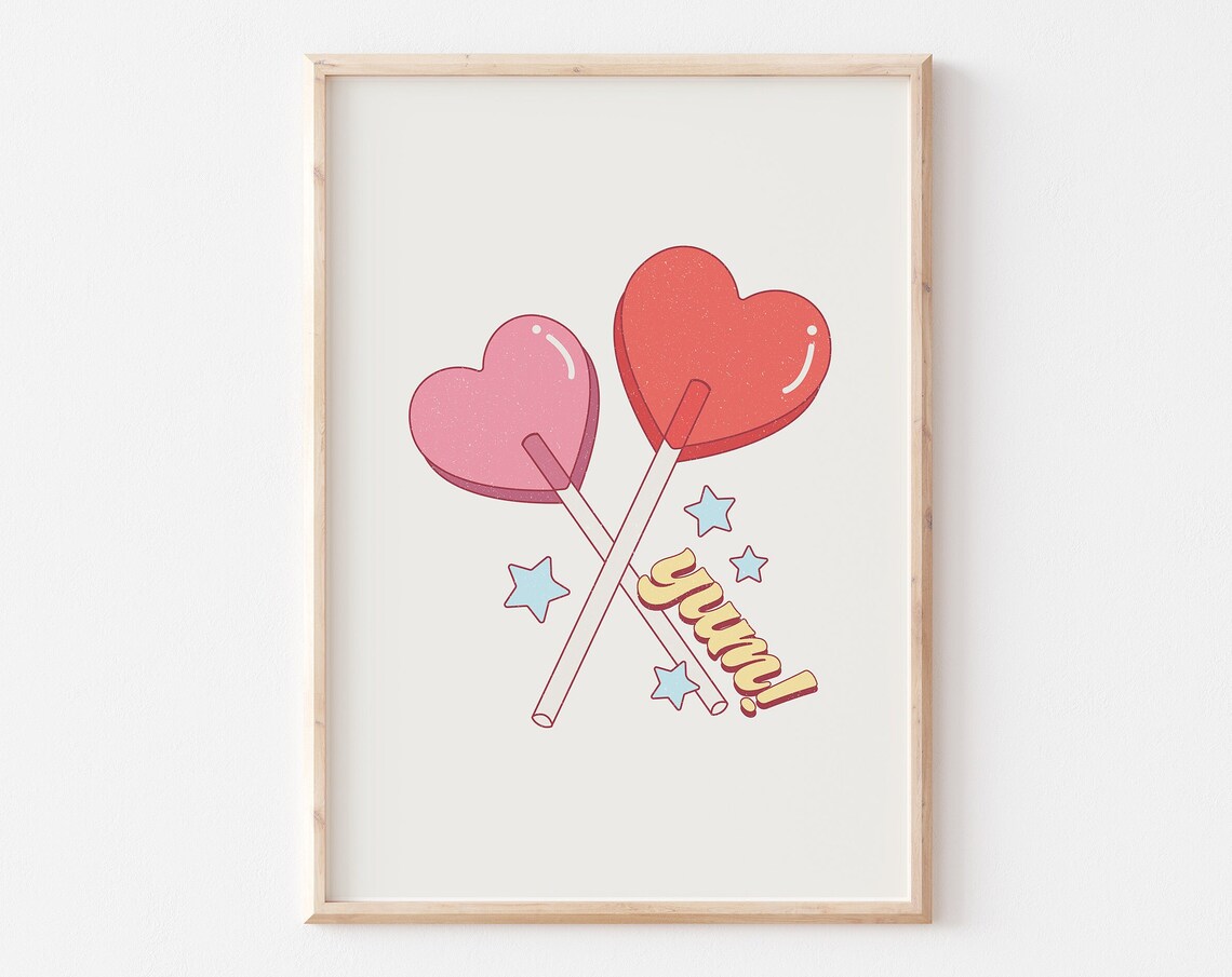 Yum Heart Shaped Lollipops Cute Pink Candy Sweet Valentine Poster