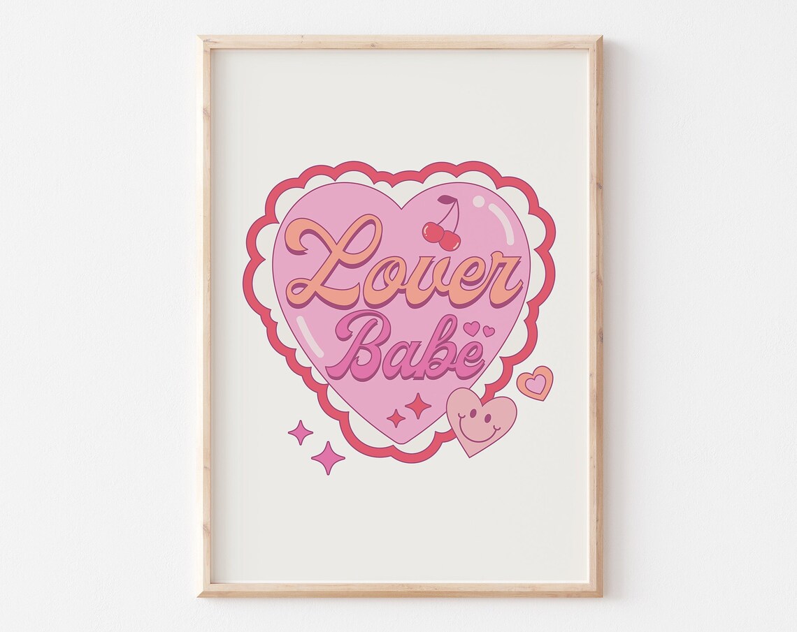 Lover Babe Pink Scalloped Heart With Cherry Valentine Poster