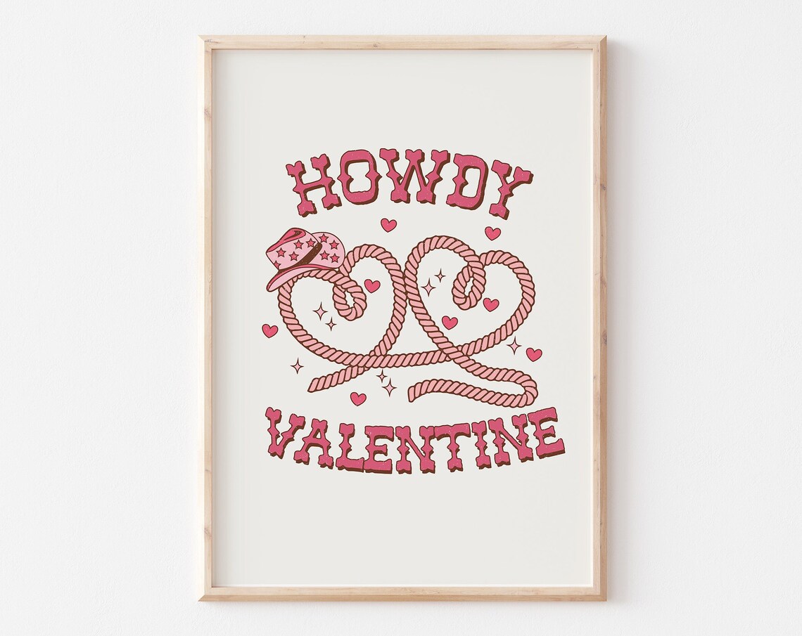 Howdy Valentine Pink Rope Heart Lasso Western Cowboy Art Poster