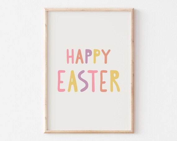 Happy Easter Colorful Hand Lettered Pastel Typography Art Poster
