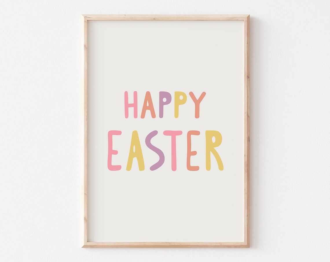 Happy Easter Colorful Hand Lettered Pastel Typography Art Poster
