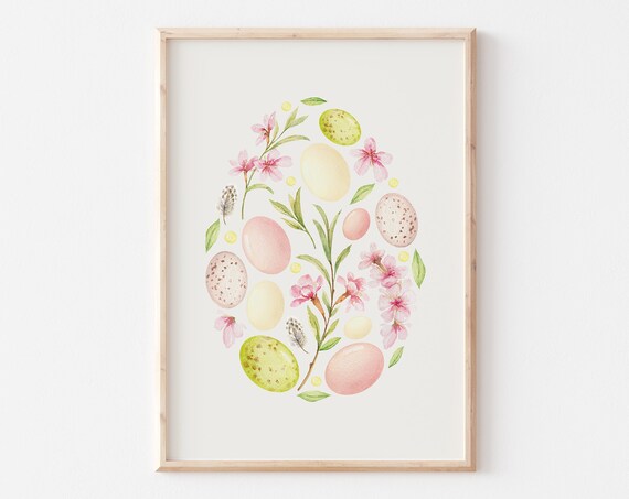 Giant Egg Shaped Arrangement Of Pastel Eggs And Blossoms Poster
