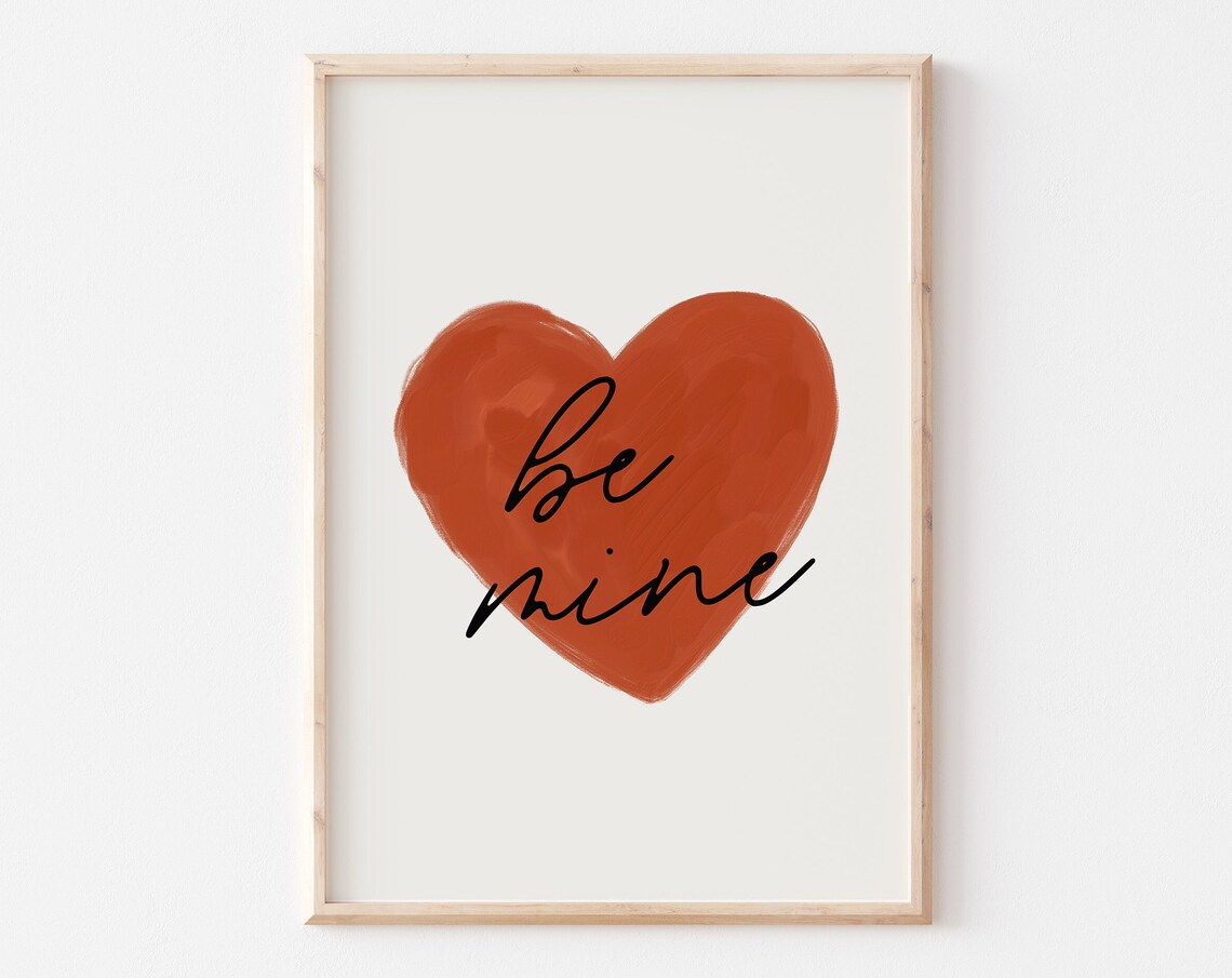 Be Mine Bold Terracotta Red Painted Heart Valentine's Love Print