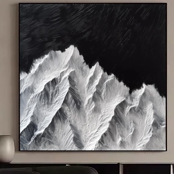 Original White Mountain Painting On Abstract Snow Mountain Wall Art Textured Painting Extra Large Mountain Hand Painted Textured Art