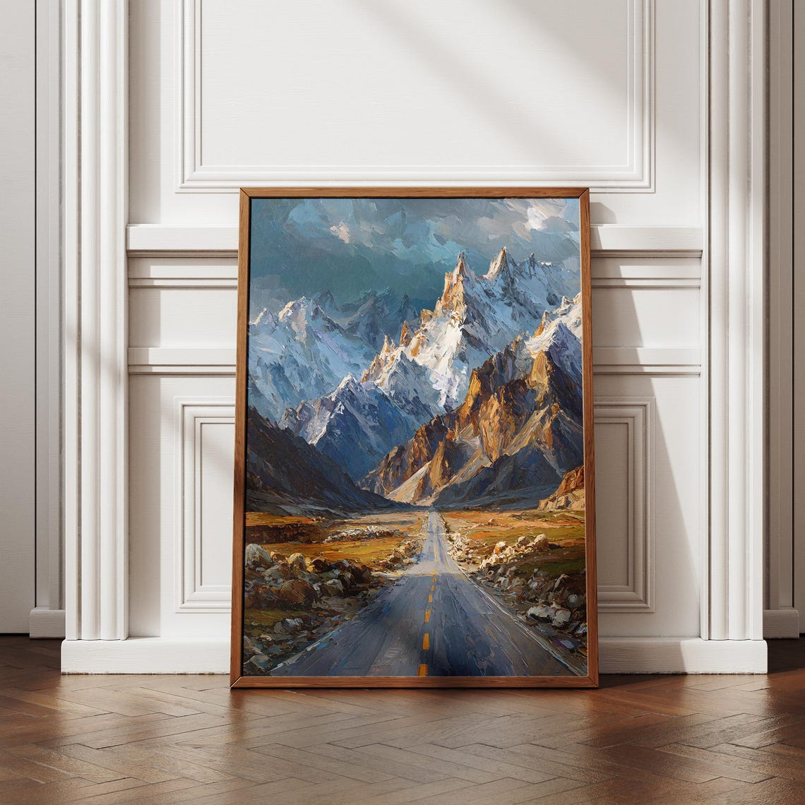 Himalayan Mountain Road Leading to Snowy Peaks Landscape Art Poster