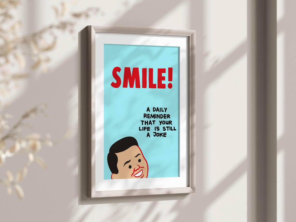 Smile Your Life Is Still A Joke Grinning Red Face Satire Poster - Image 2