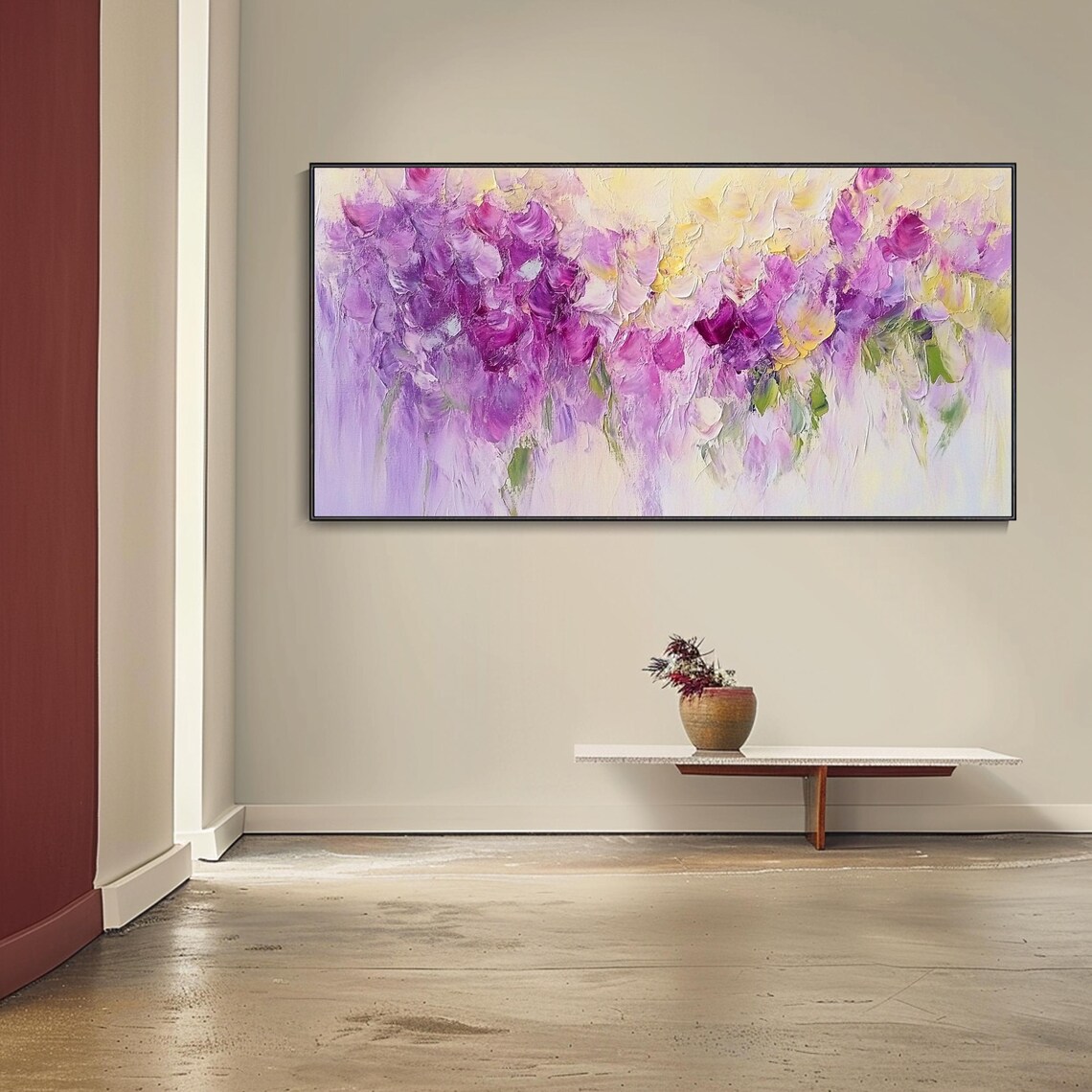 Purple Wisteria Blossom Dreamy Lavender Floral Hanging Garden Wall Art - Image 4