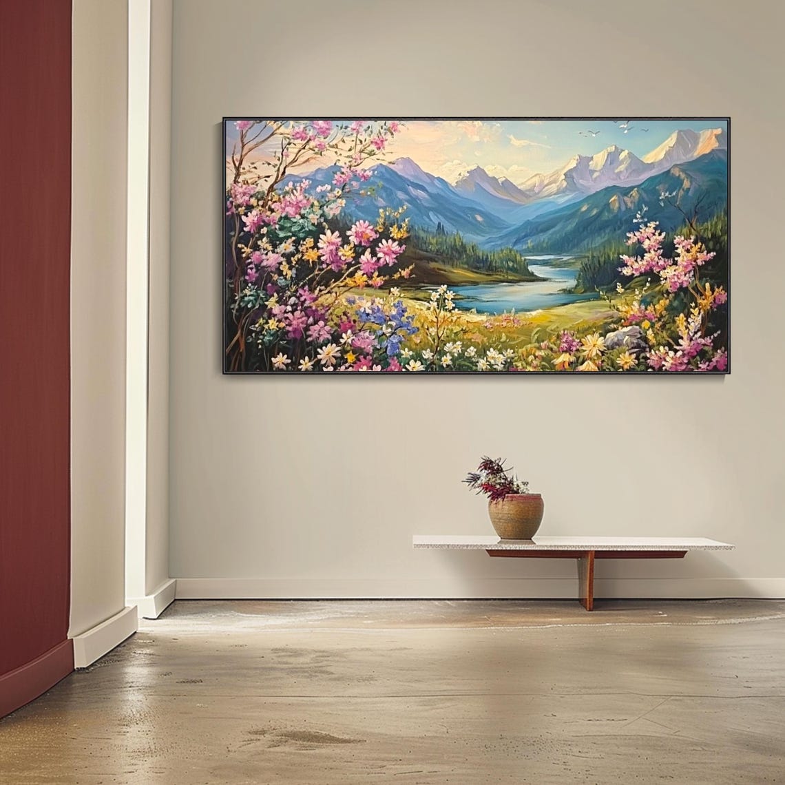 Alpine Mountain Valley Wildflower Meadow Lake Nature Art Poster - Image 4