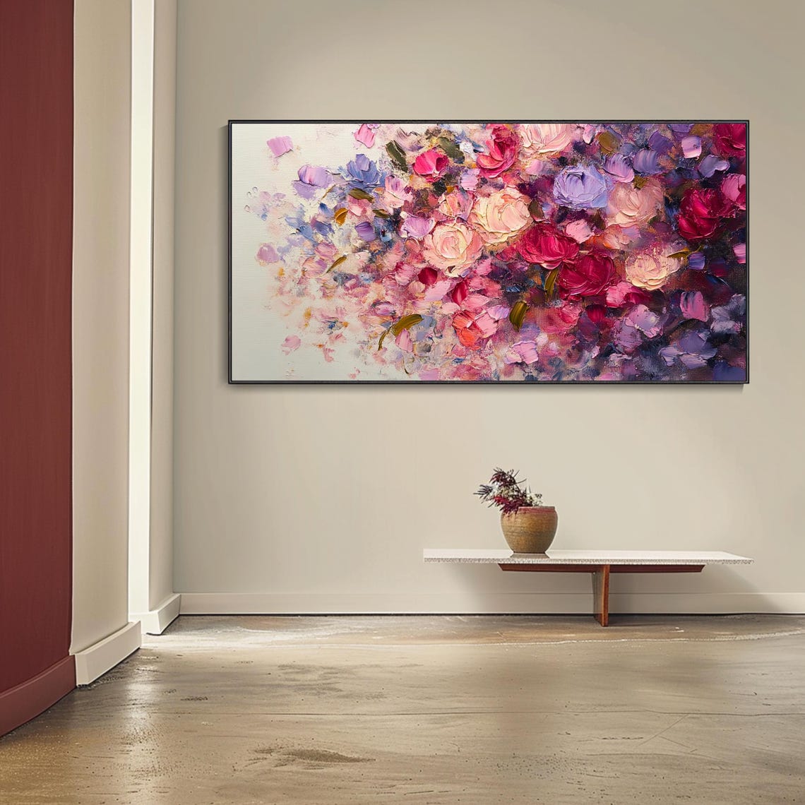 Lush Cascading Pink Purple Rose Blossoms Cream Floral Art Poster - Image 4
