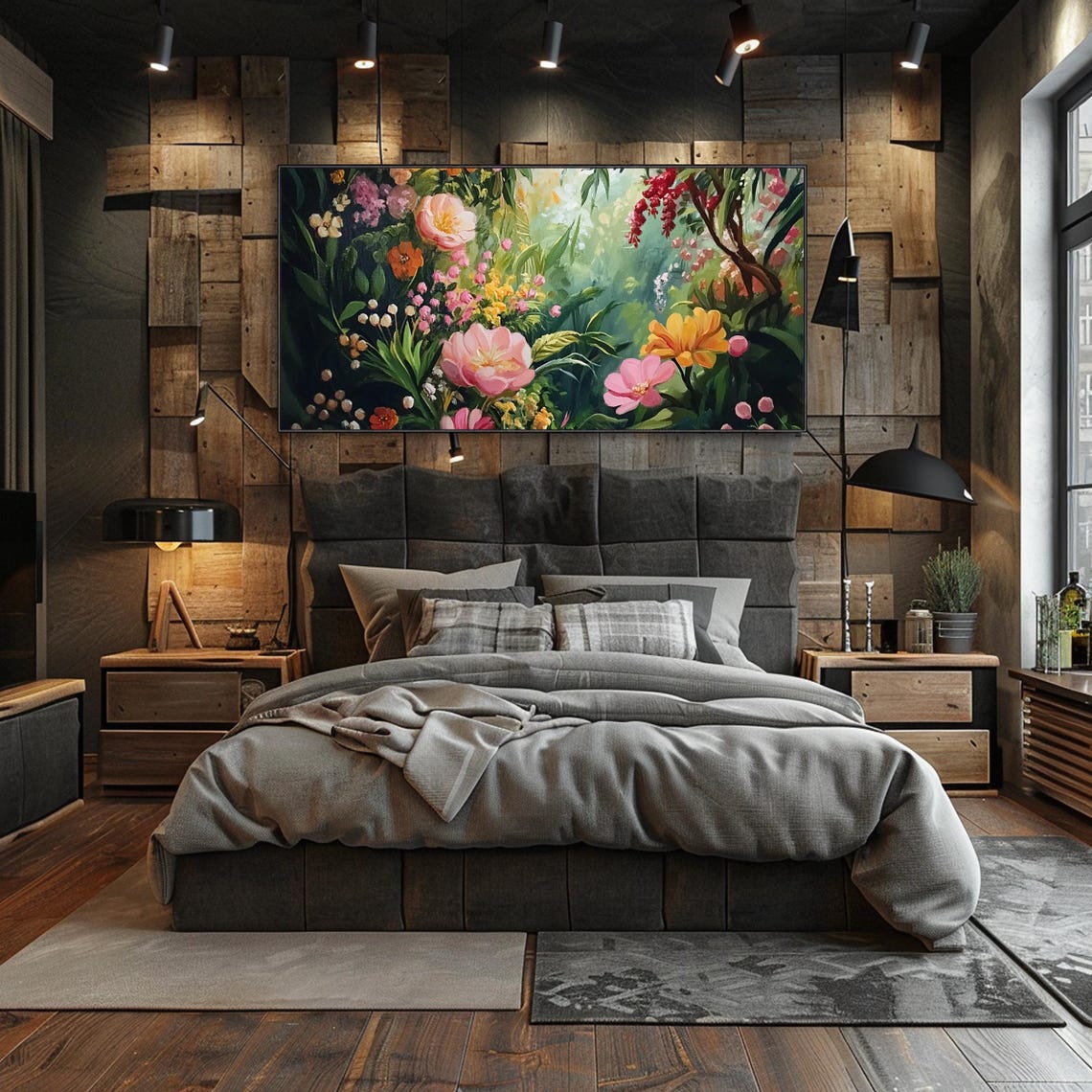 3dtexture Painting Original Garden Painting On Green Wall Art Colorful Flower Painting Living Room Wall Art Teal Luxurious Floral Art - Image 4