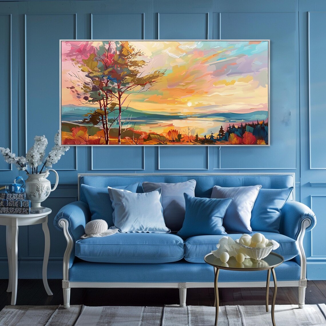 Autumn Sunset Lake Mountain View Colorful Landscape Art Poster - Image 3