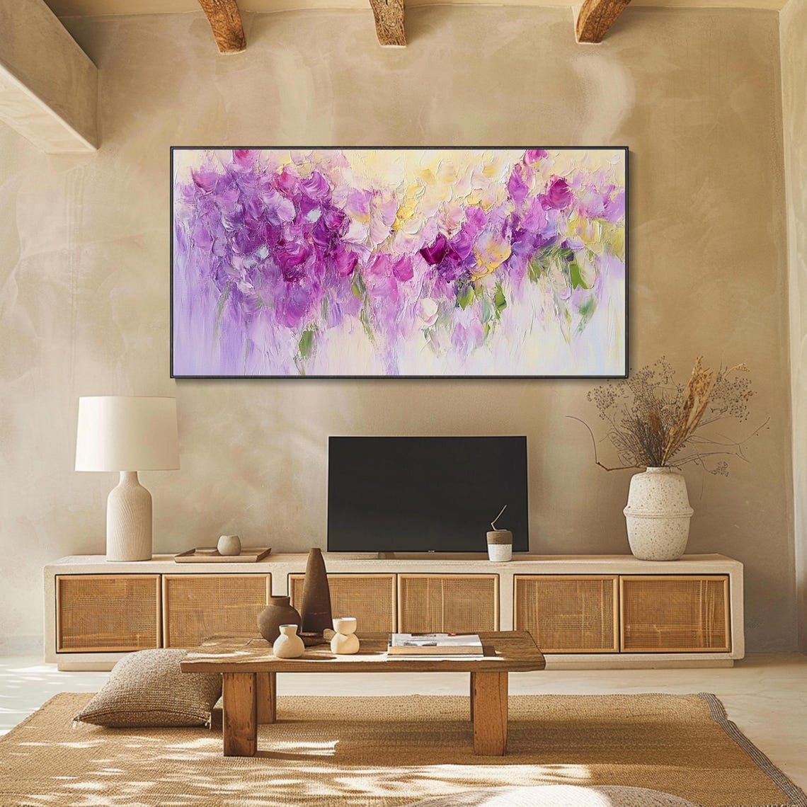 Purple Wisteria Blossom Dreamy Lavender Floral Hanging Garden Wall Art - Image 2