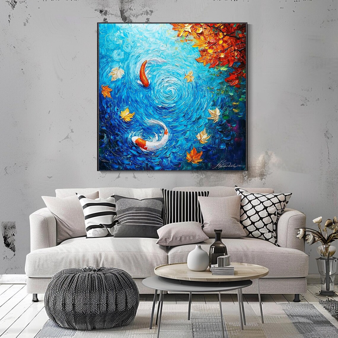 Vibrant Koi Fish Painting Large Oil Painting Of Koi Fish Abstract Fish Art Colorful Wall Art Modern Living Room Artwork Handmade Art - Image 2